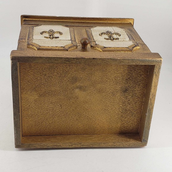 Vintage hand painted tole style wood gold jewelry music box - Picture 4 of 7